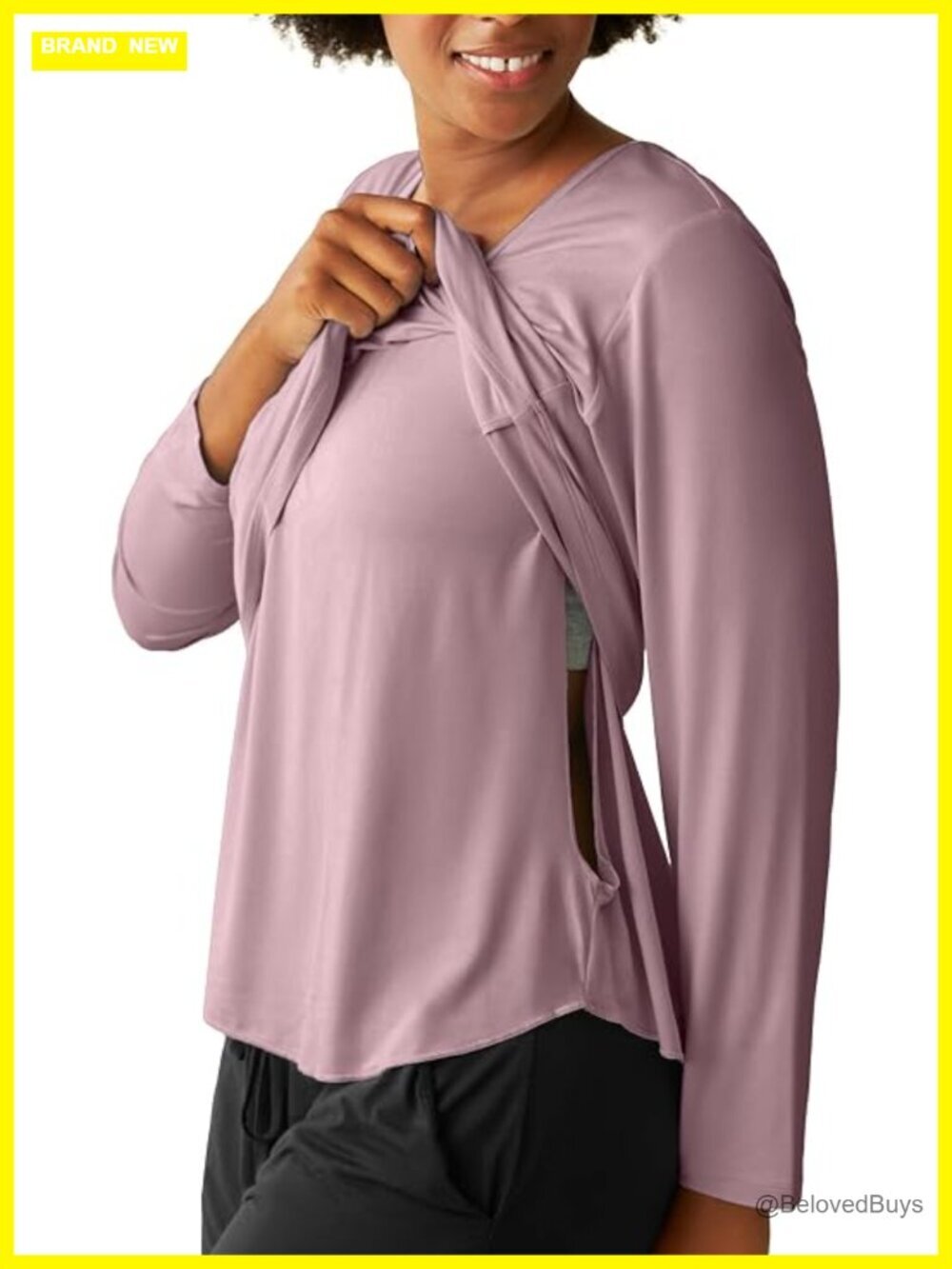 Maternity Nursing Nightgown Ribbed Long Sleeve Pajamas Breastfeeding